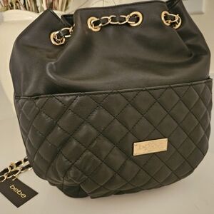 Bebe Black Quilted Backpack with Gold Accents